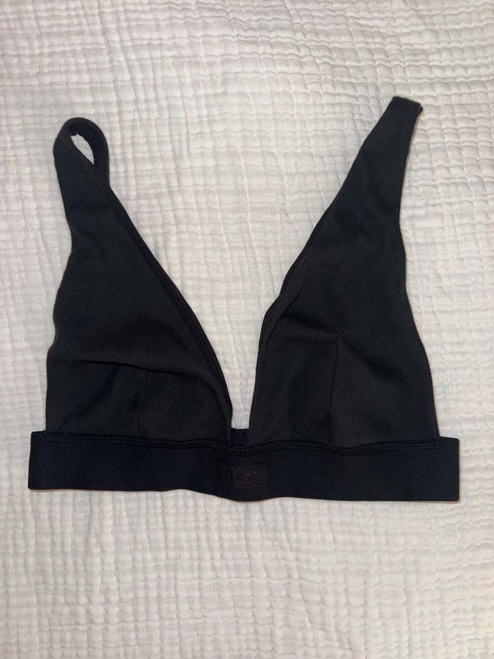 SKIMS Black Cotton Rib Plunge Bralette Bra L 36C NWOT